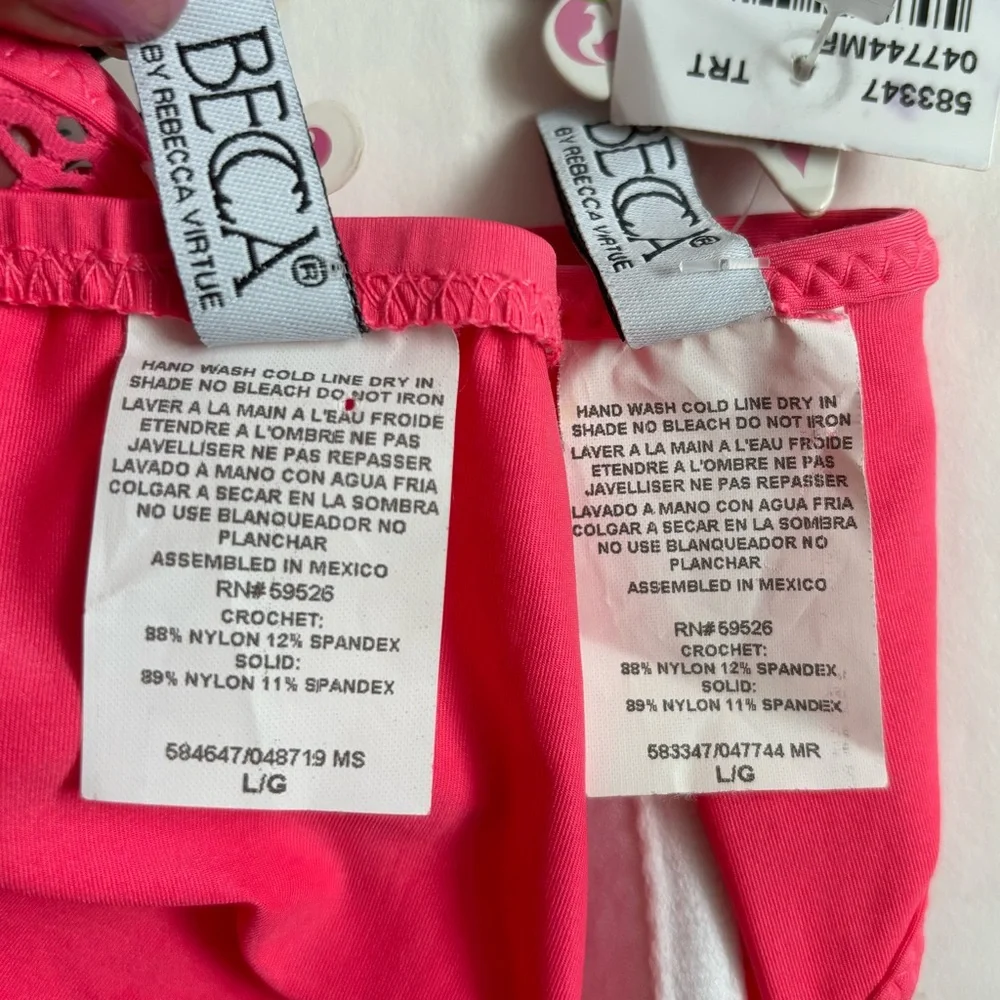 BECCA Crochet 2 Piece Top Bottom Bikini Set Coral Size Large